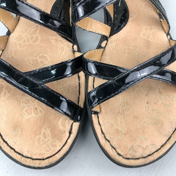 BOC Women's Size 9 Black Patent Open Toe Strappy Ankle Strap Buckle Flat Sandals - Picture 6 of 11